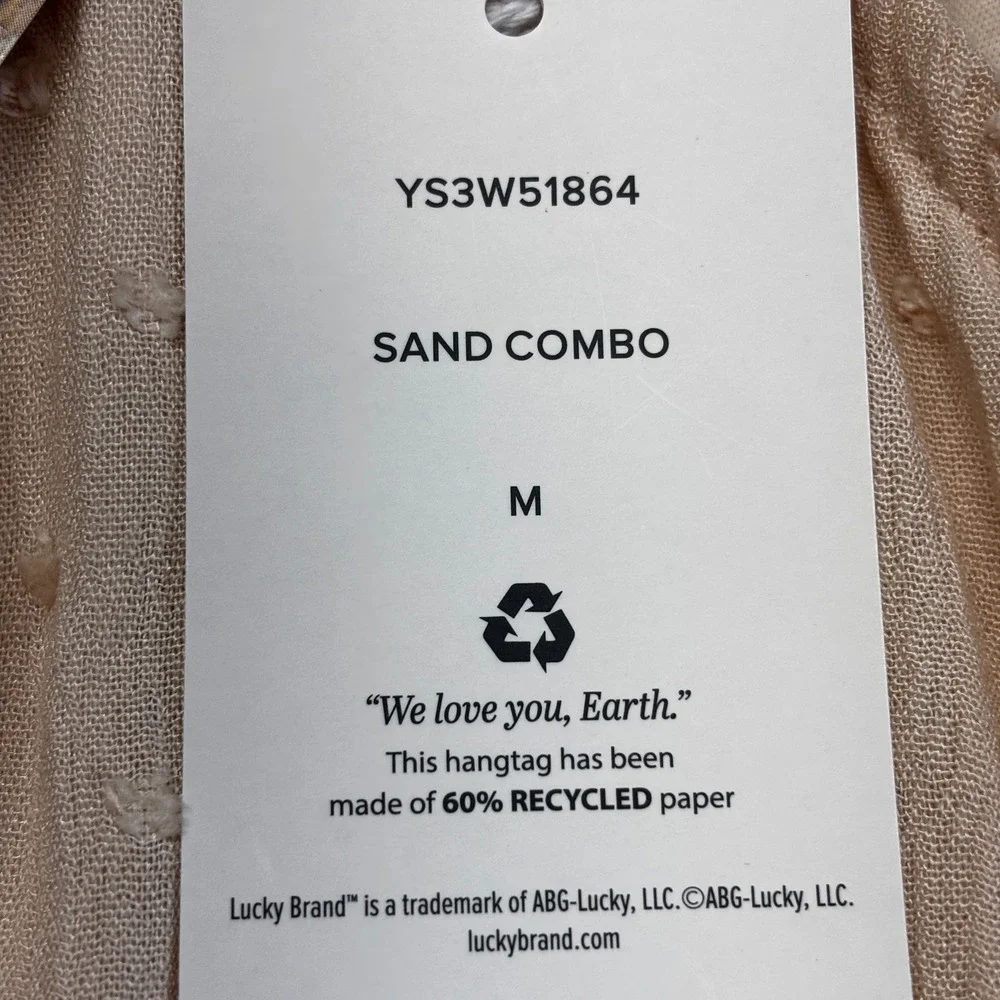 Lucky Brand Maxi Dress Womens Medium Sand Combo Embroidered Boho Western  New - Picture 8 of 13